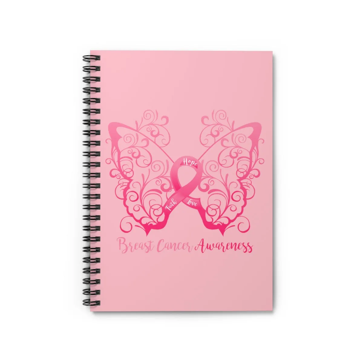 Breast Cancer Awareness Filigree Butterfly Pink Spiral Journal - Ruled Line