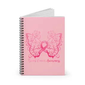 Breast Cancer Awareness Filigree Butterfly Pink Spiral Journal - Ruled Line