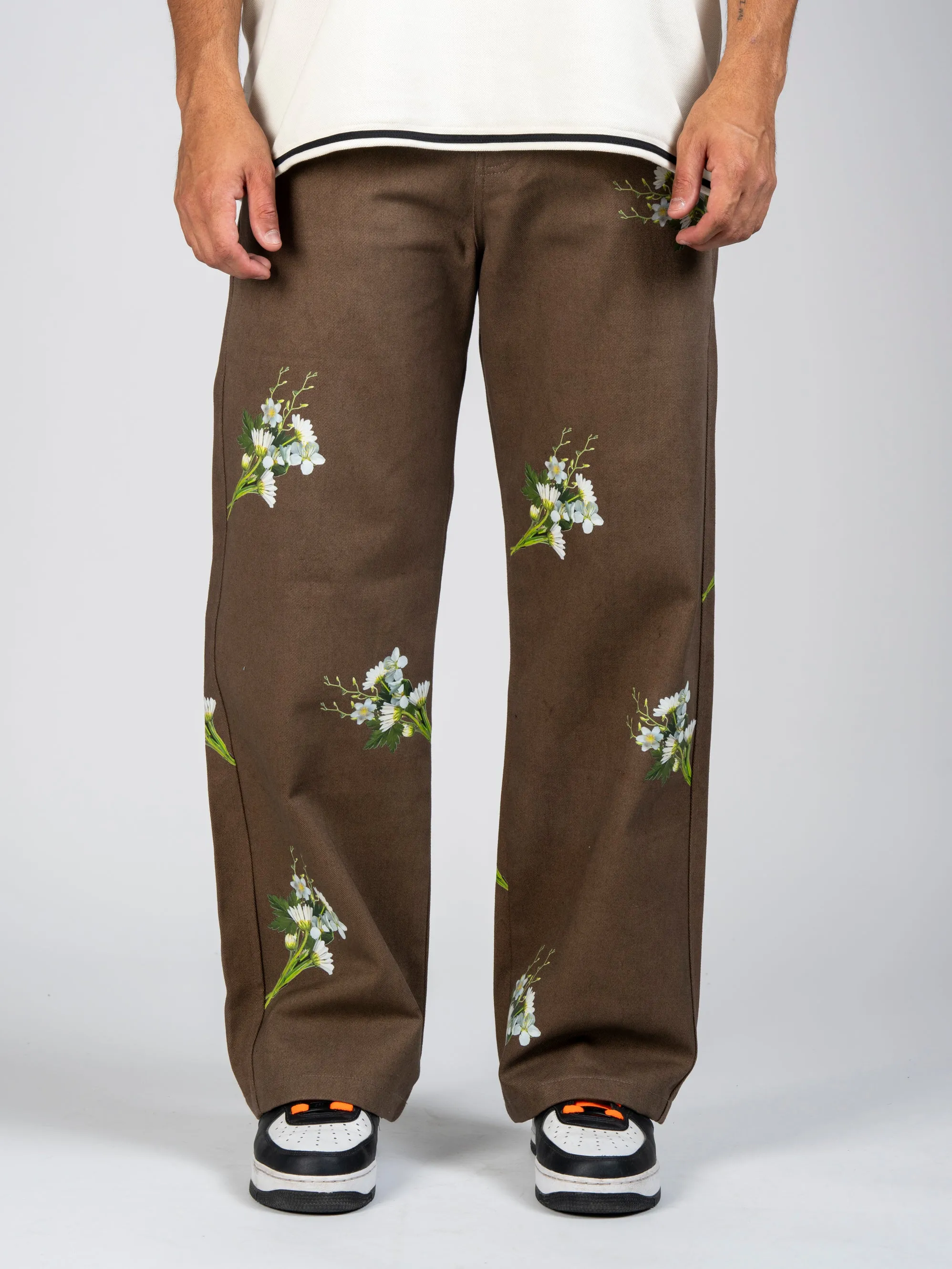 Brown Floral Denim