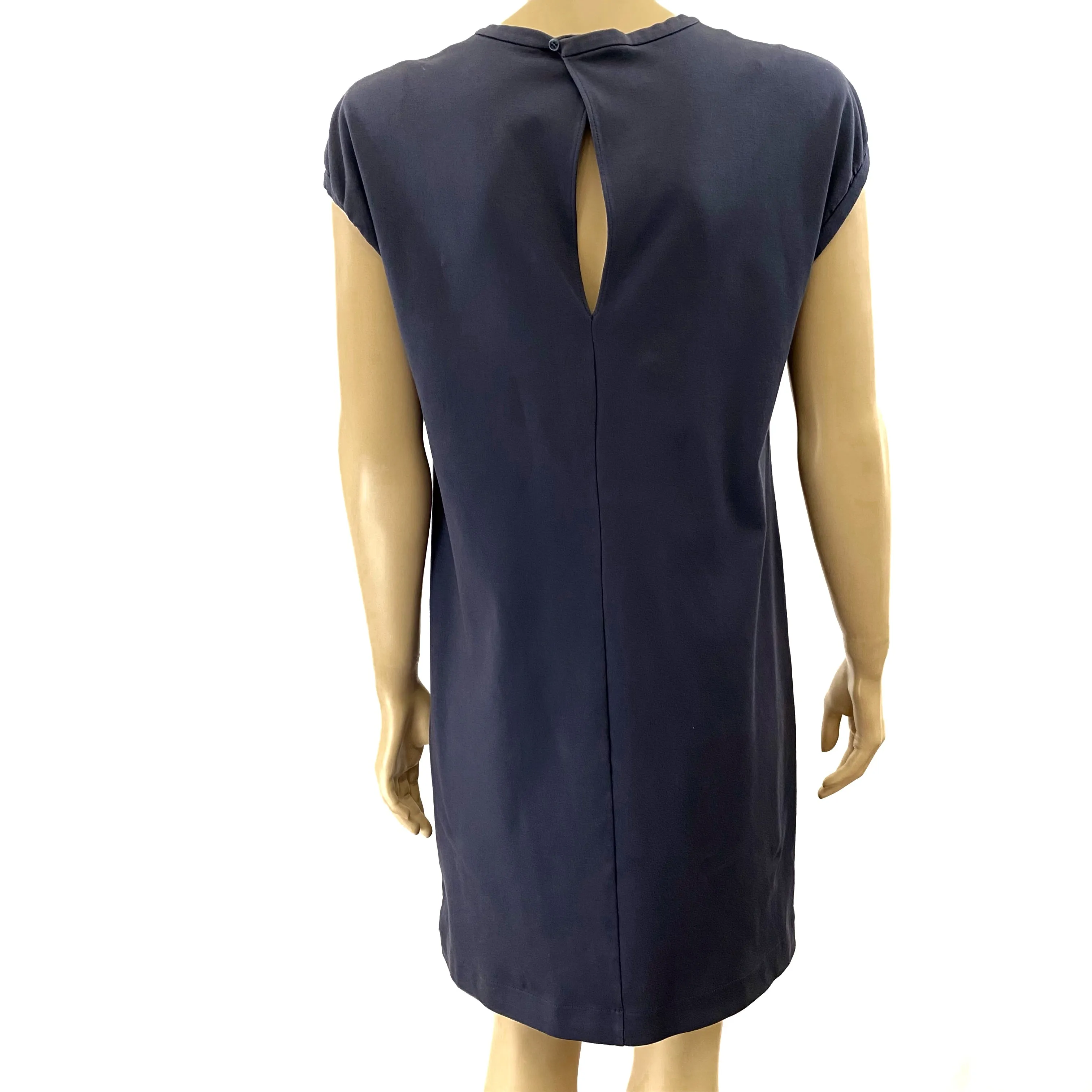 Brunello Cucinelli Navy Cotton Sleeveless Monili Shift Dress Size L