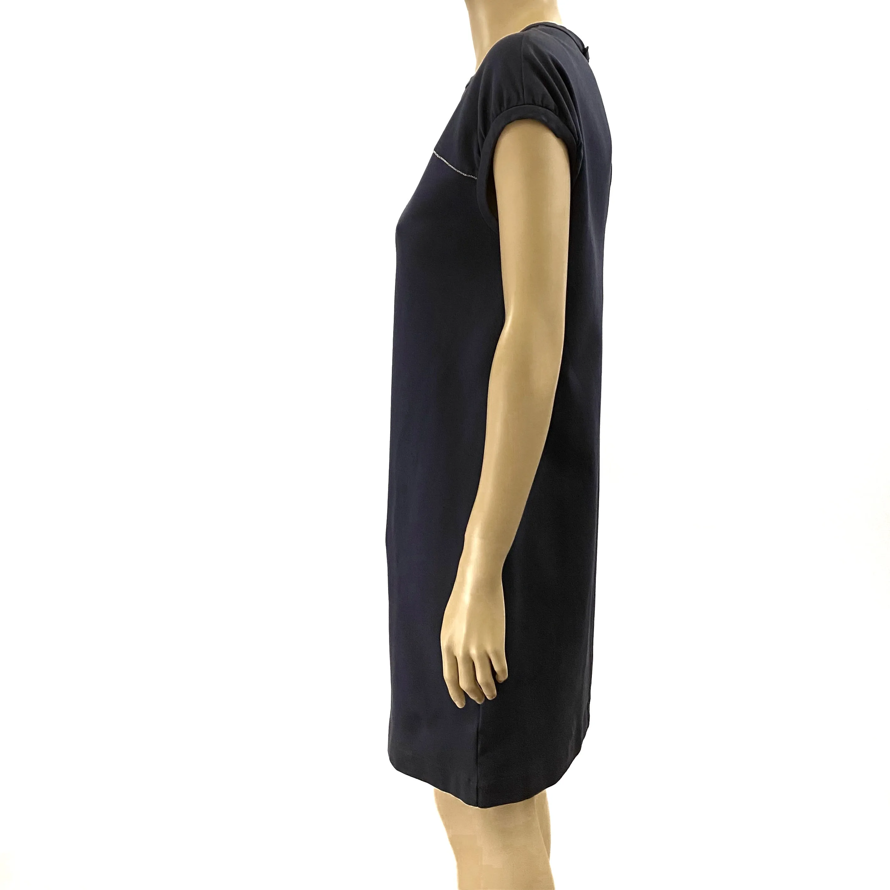 Brunello Cucinelli Navy Cotton Sleeveless Monili Shift Dress Size L