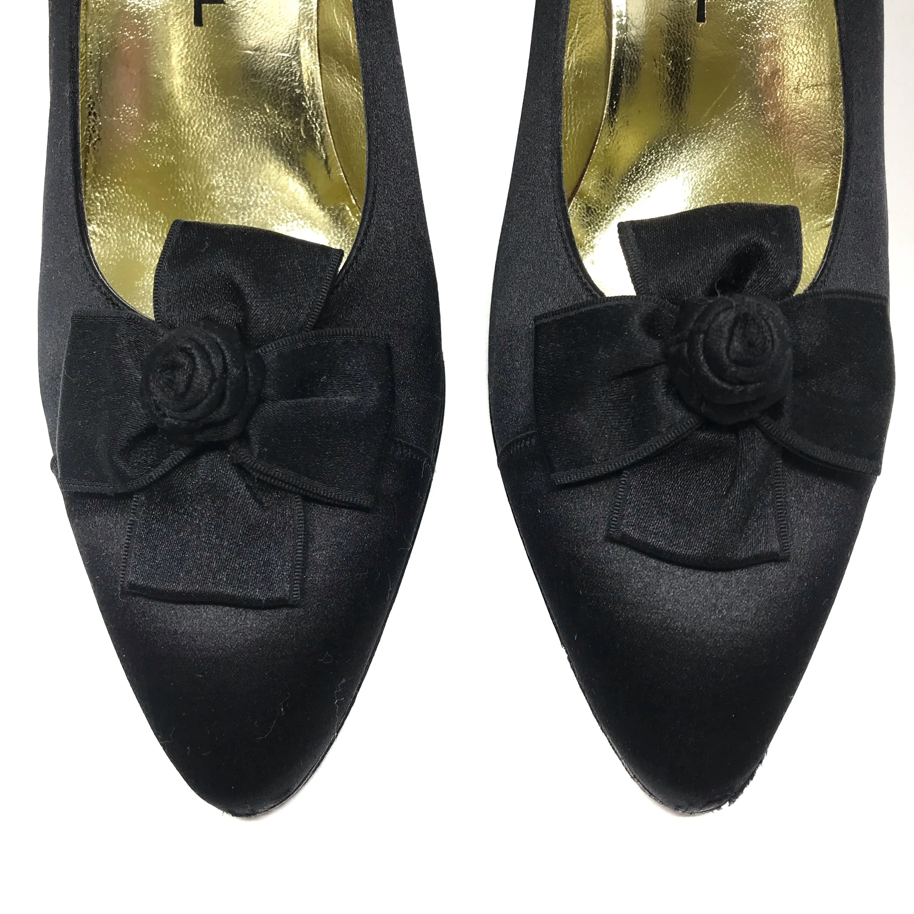 Chanel Satin Black Heels with Flower Trim Size US9 | IT39.5