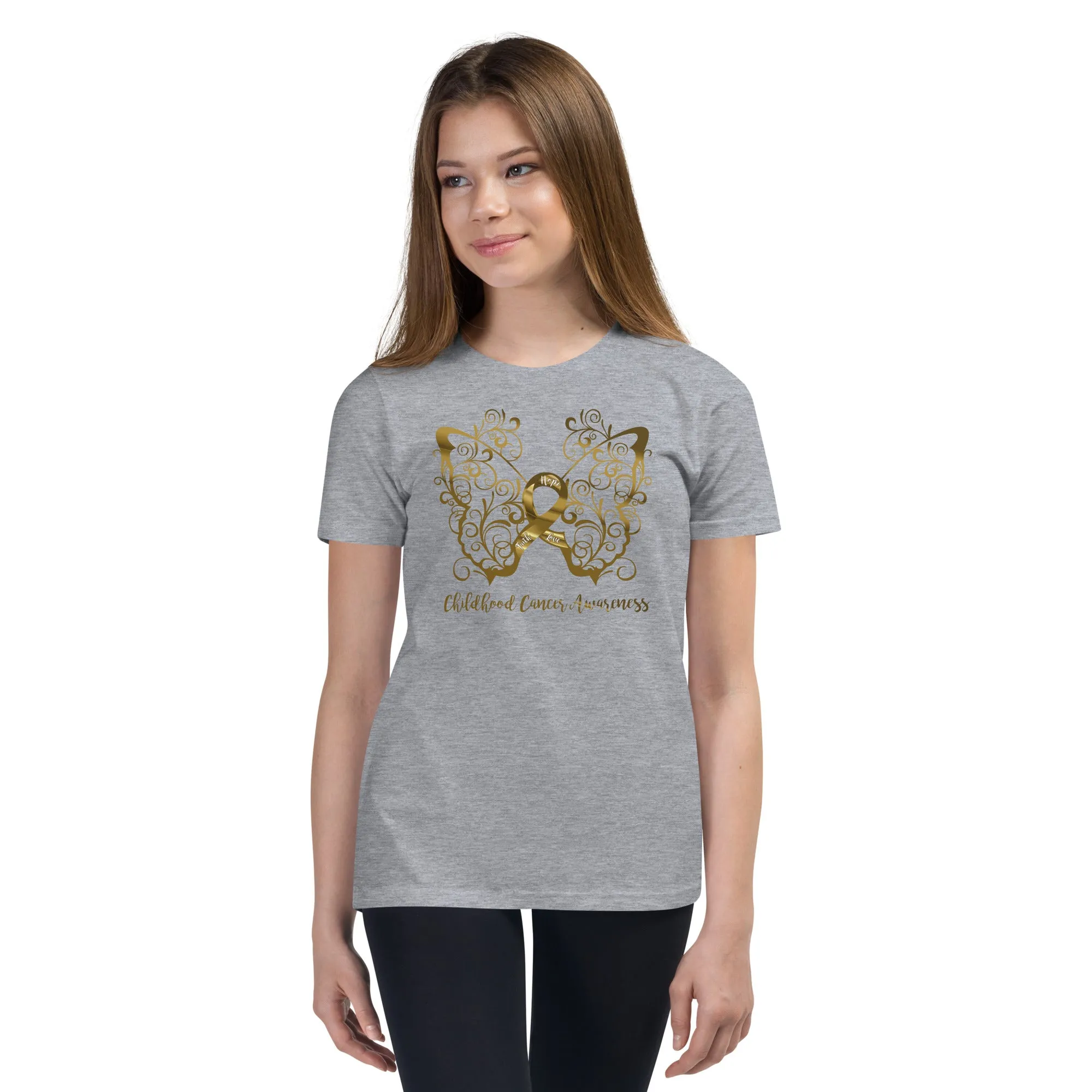 Childhood Cancer Awareness Filigree Butterfly Youth Short Sleeve T-Shirt