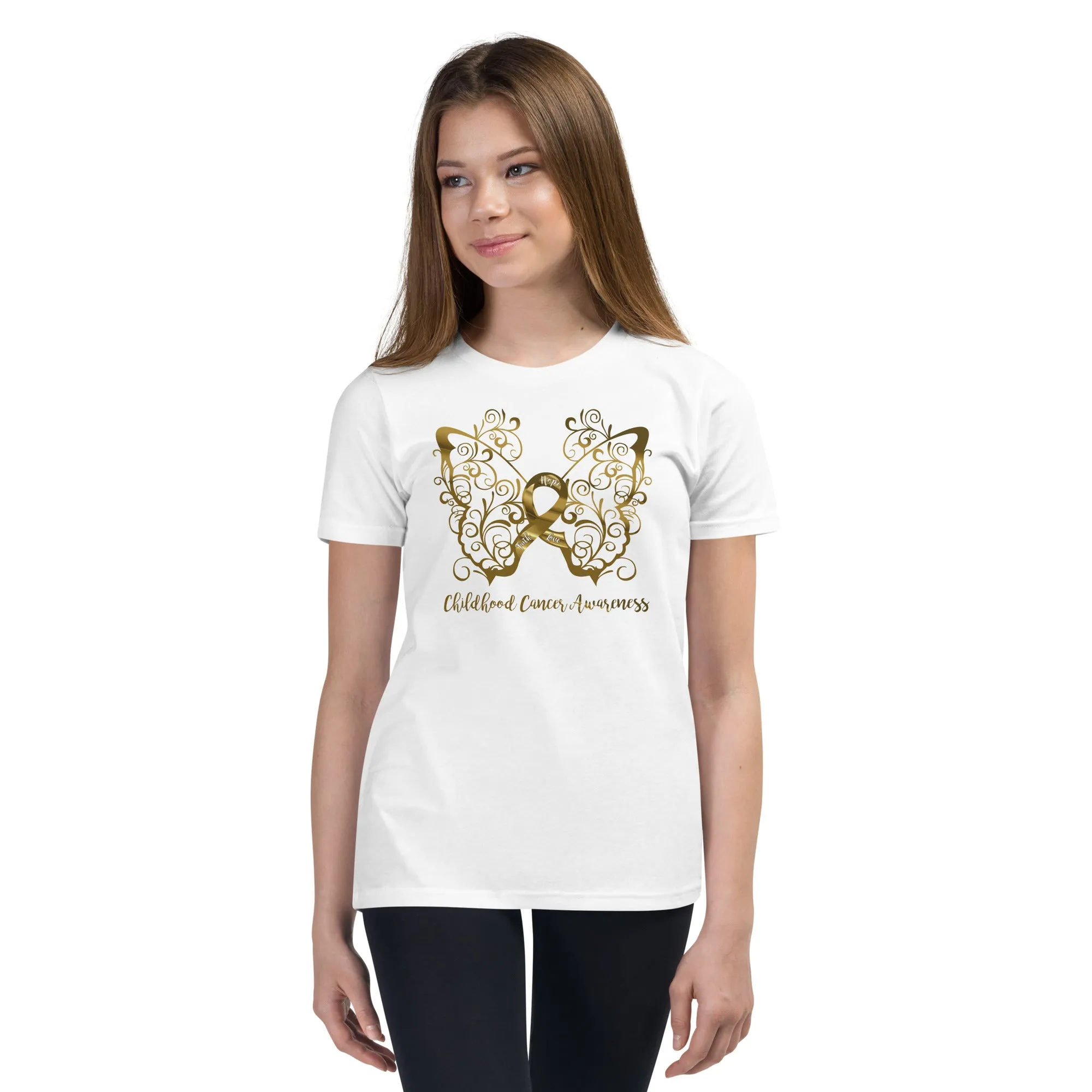 Childhood Cancer Awareness Filigree Butterfly Youth Short Sleeve T-Shirt