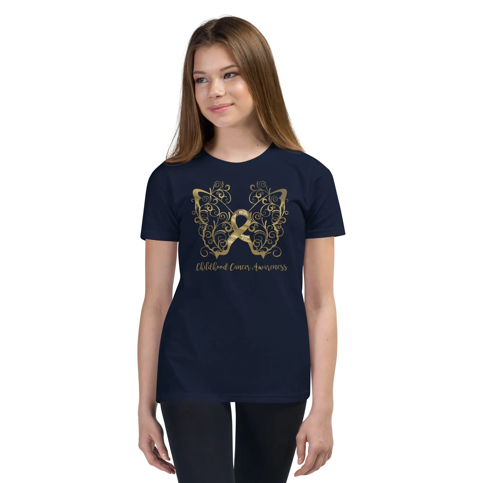 Childhood Cancer Awareness Filigree Butterfly Youth Short Sleeve T-Shirt