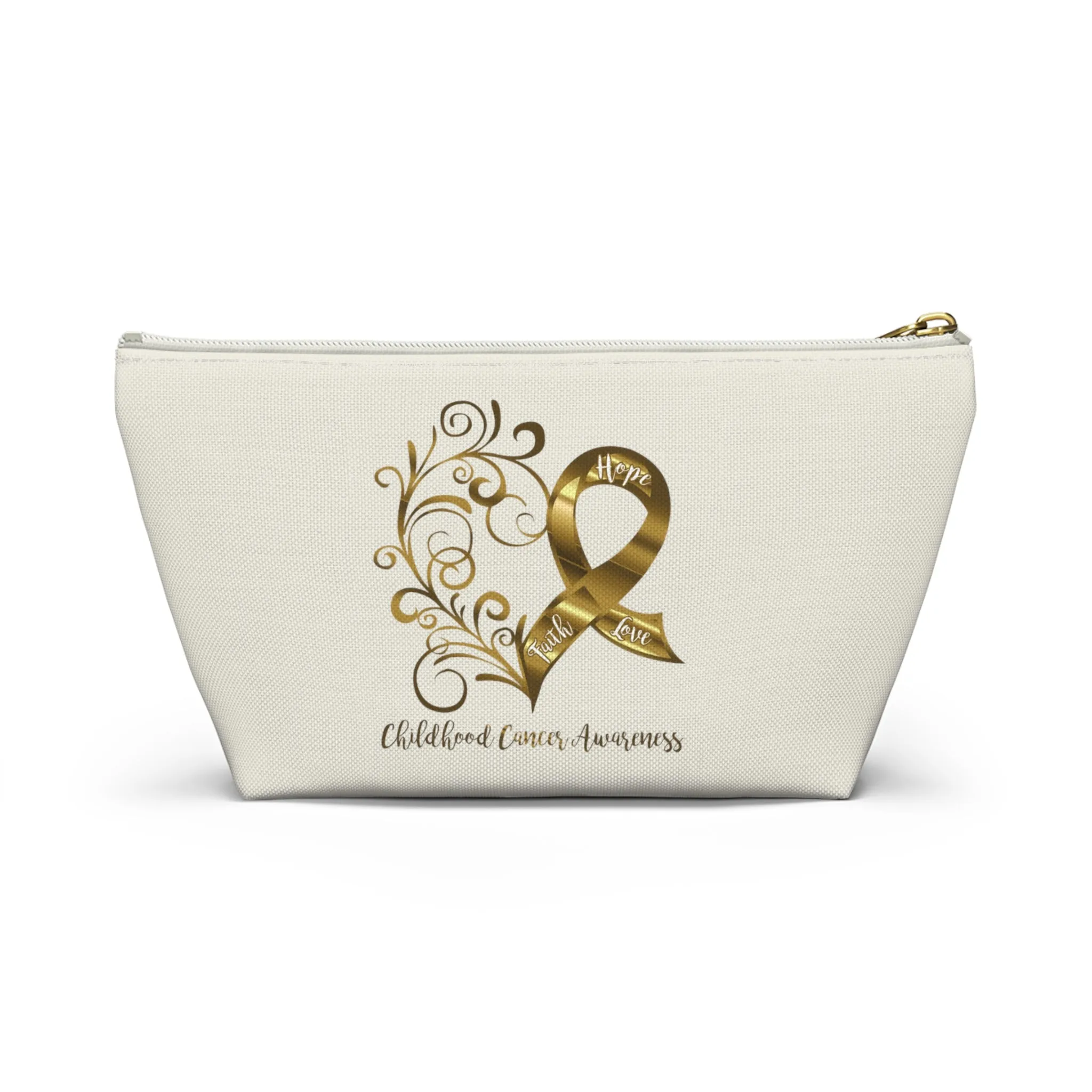 Childhood Cancer Awareness Heart Small "Natural" T-Bottom Accessory Pouch (Dual-Sided Design)