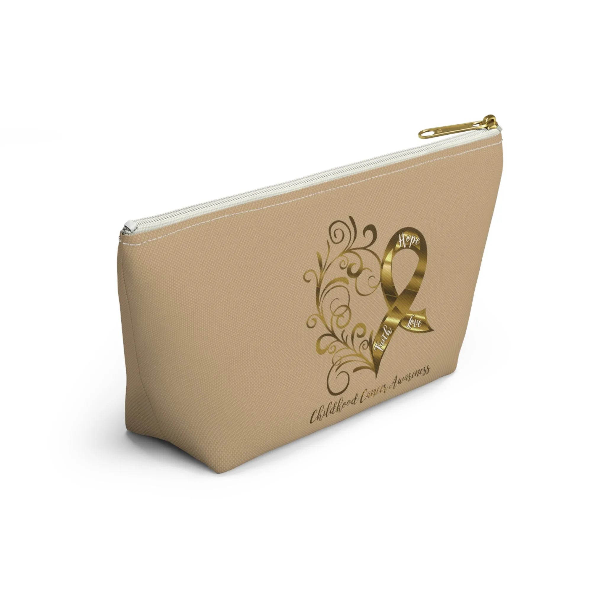 Childhood Cancer Awareness Heart Small "Tan" T-Bottom Accessory Pouch (Dual-Sided Design)