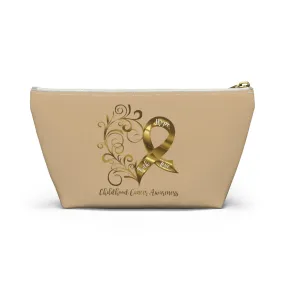 Childhood Cancer Awareness Heart Small "Tan" T-Bottom Accessory Pouch (Dual-Sided Design)