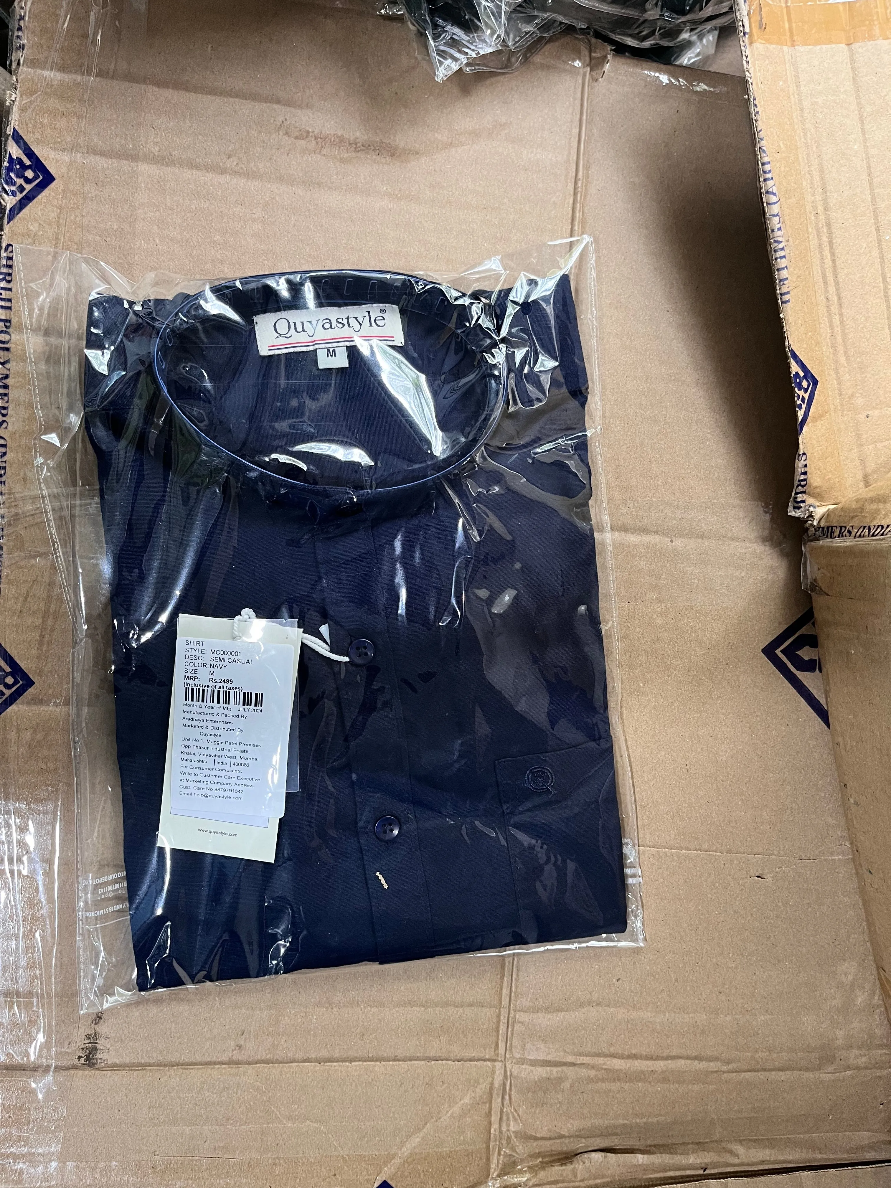 Chinese Collar Blue Slub Shirt