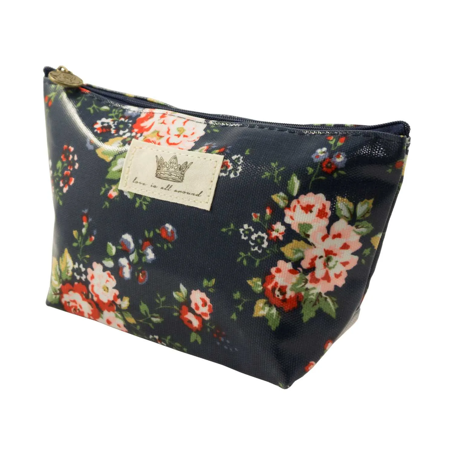 Classic Flower Pattern Cosmetic Pouch Bag - Navy