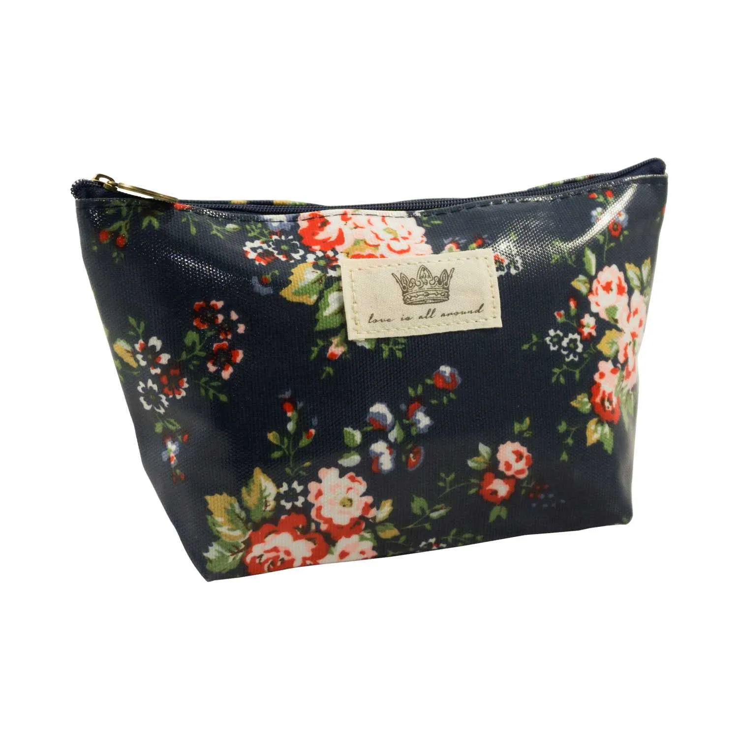 Classic Flower Pattern Cosmetic Pouch Bag - Navy