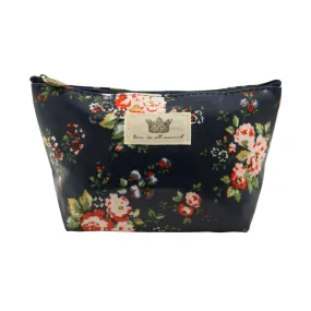 Classic Flower Pattern Cosmetic Pouch Bag - Navy