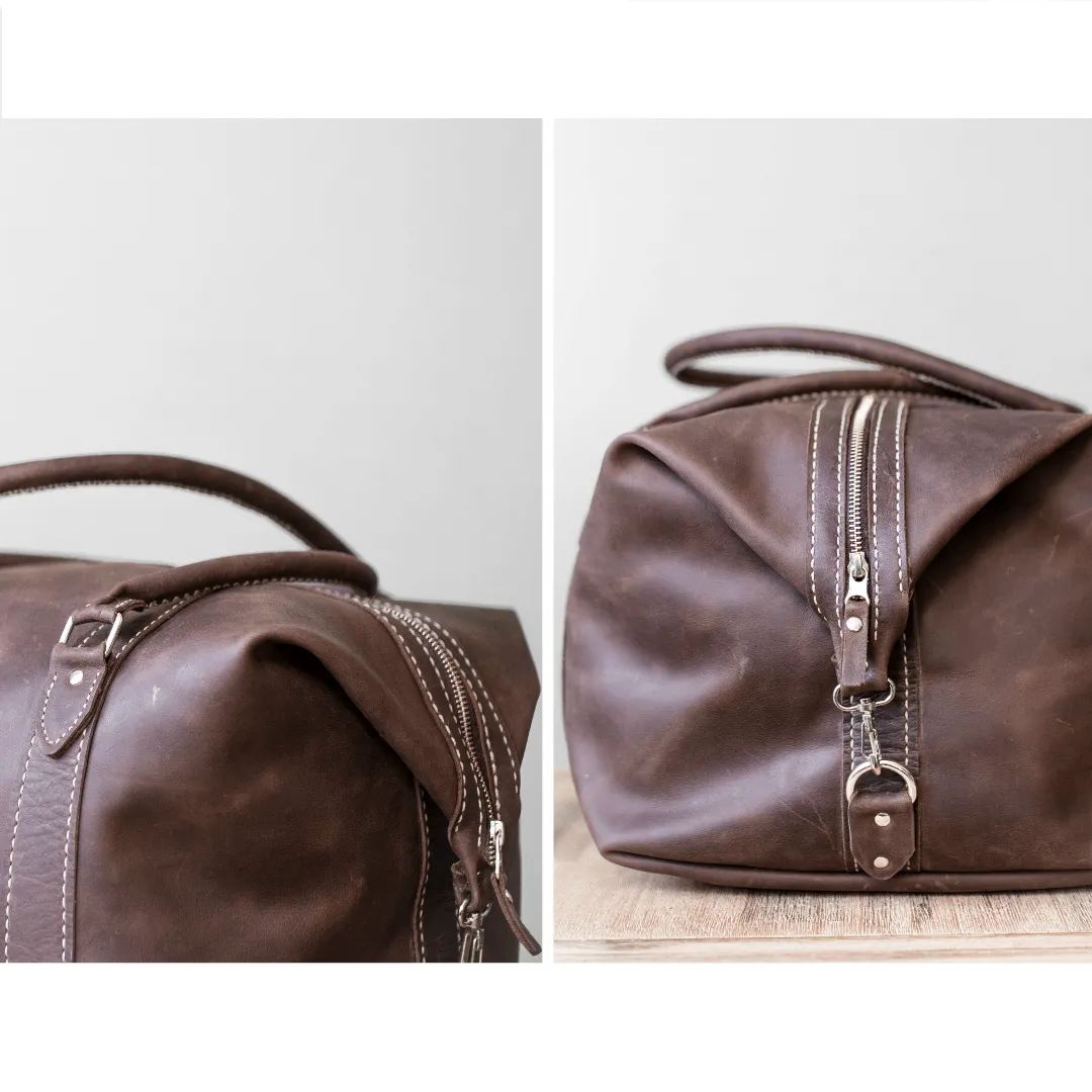 Classic Leather Duffle Bag - Chocolate Brown Weekender