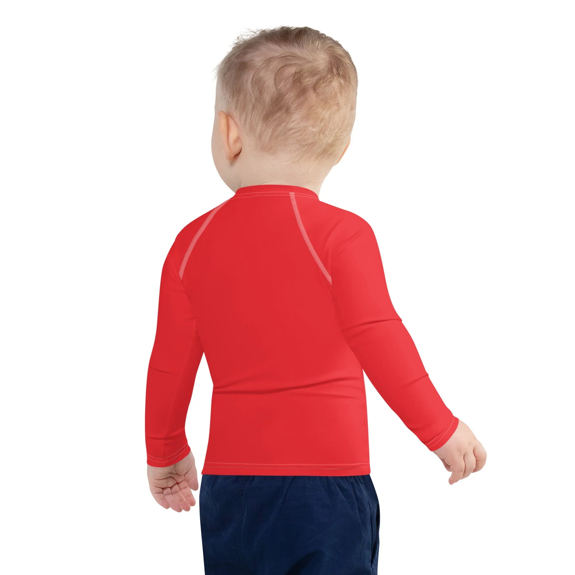 Cool and Covered: Boys' Long Sleeve Solid Color Rash Guards - Scarlet