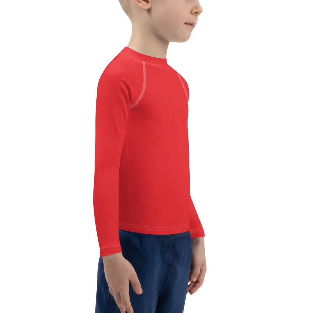 Cool and Covered: Boys' Long Sleeve Solid Color Rash Guards - Scarlet