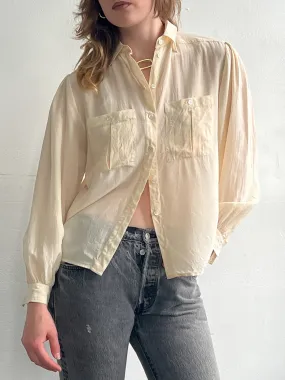 Cream Silk Classic Blouse (S/M)