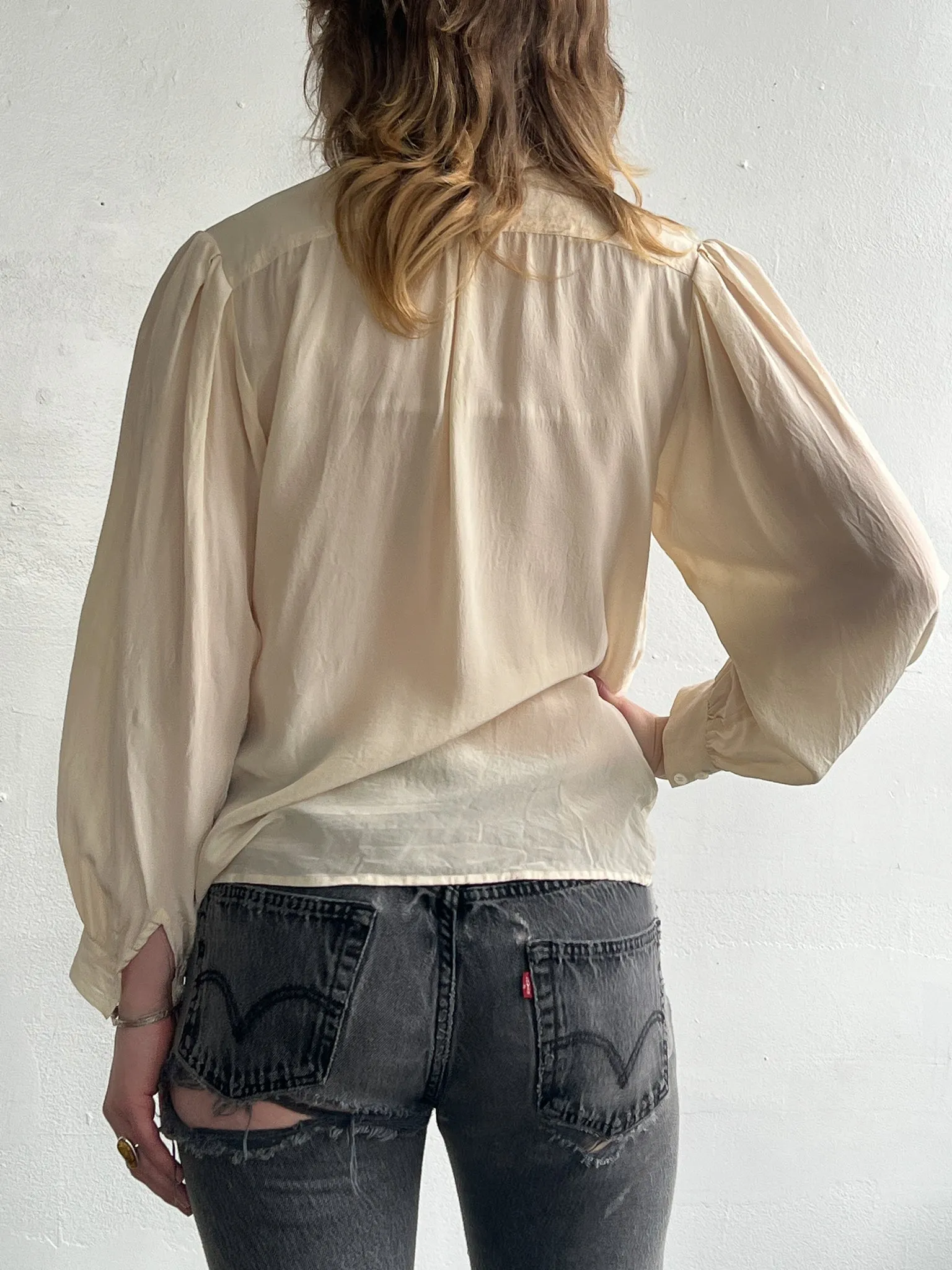 Cream Silk Classic Blouse (S/M)