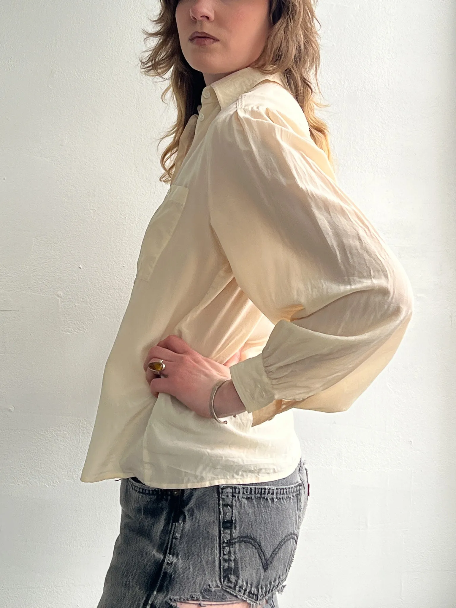 Cream Silk Classic Blouse (S/M)