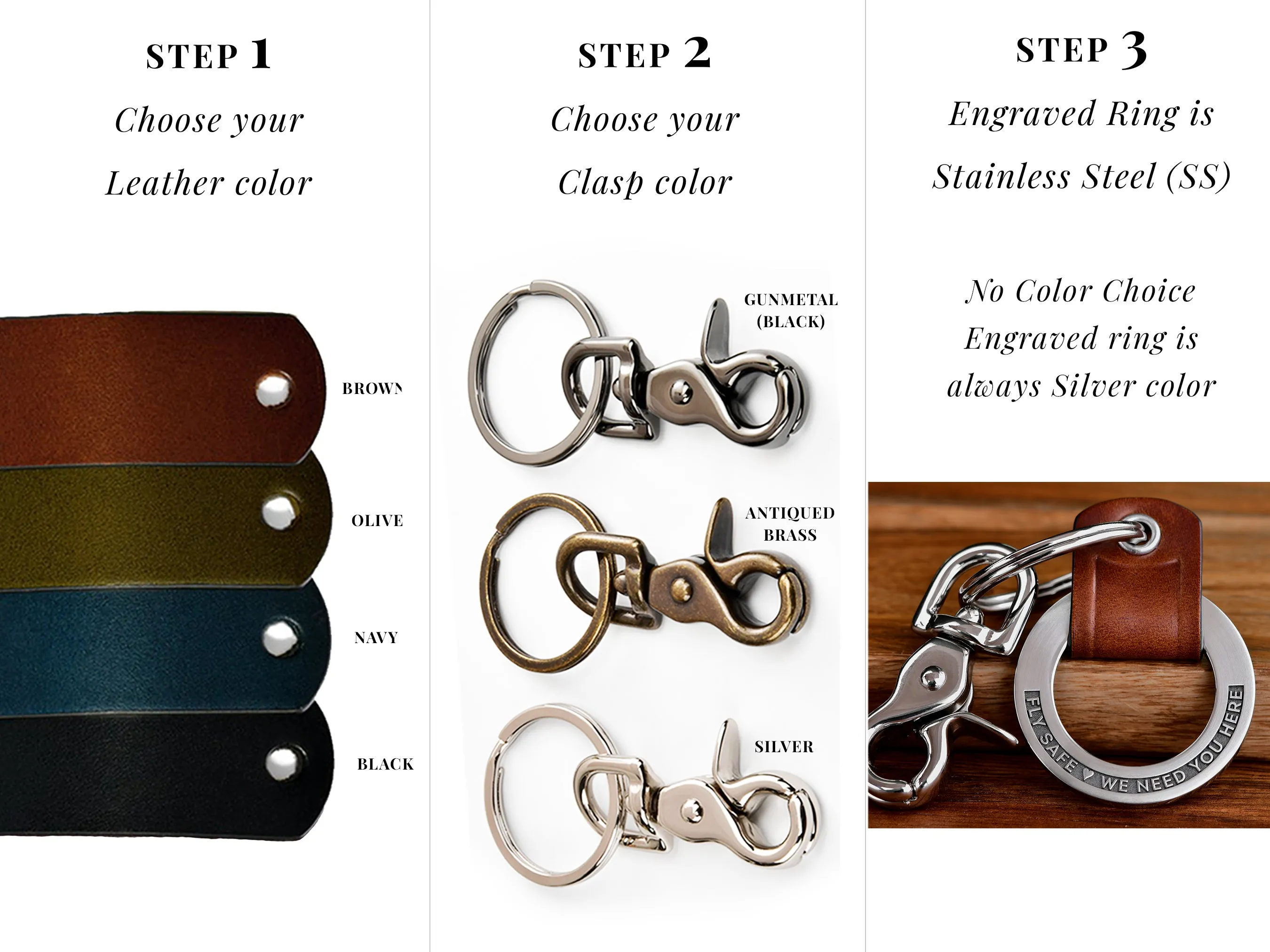 Custom 3D Engraved Leather Keychain Ring