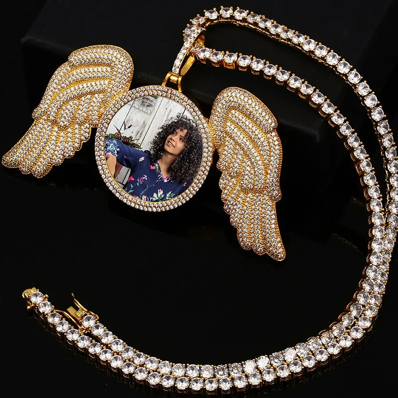 Custom Made Photo Angel Wings Medallion Necklace