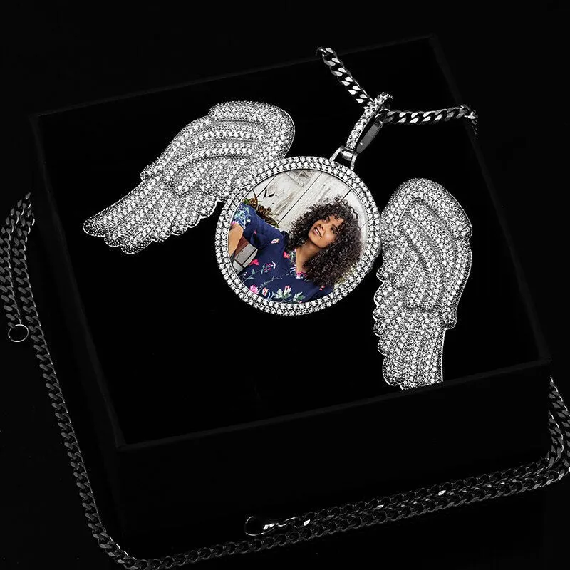 Custom Made Photo Angel Wings Medallion Necklace