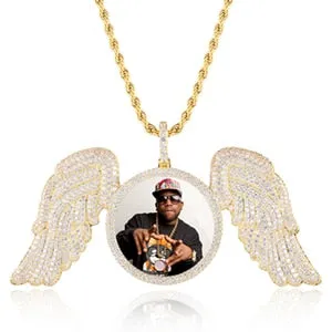 Custom Made Photo Angel Wings Medallion Necklace