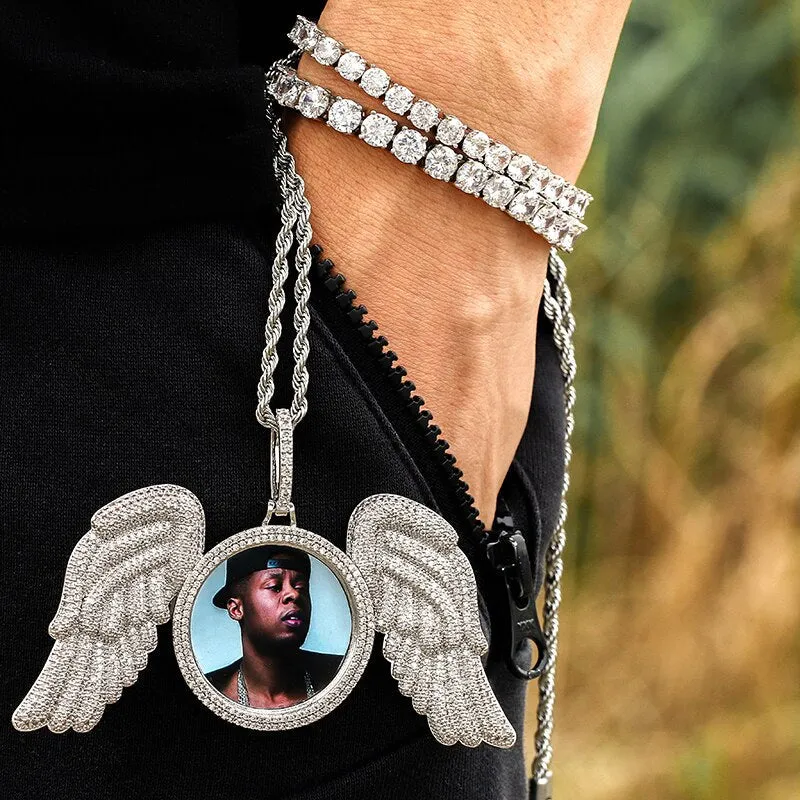 Custom Made Photo Angel Wings Medallion Necklace