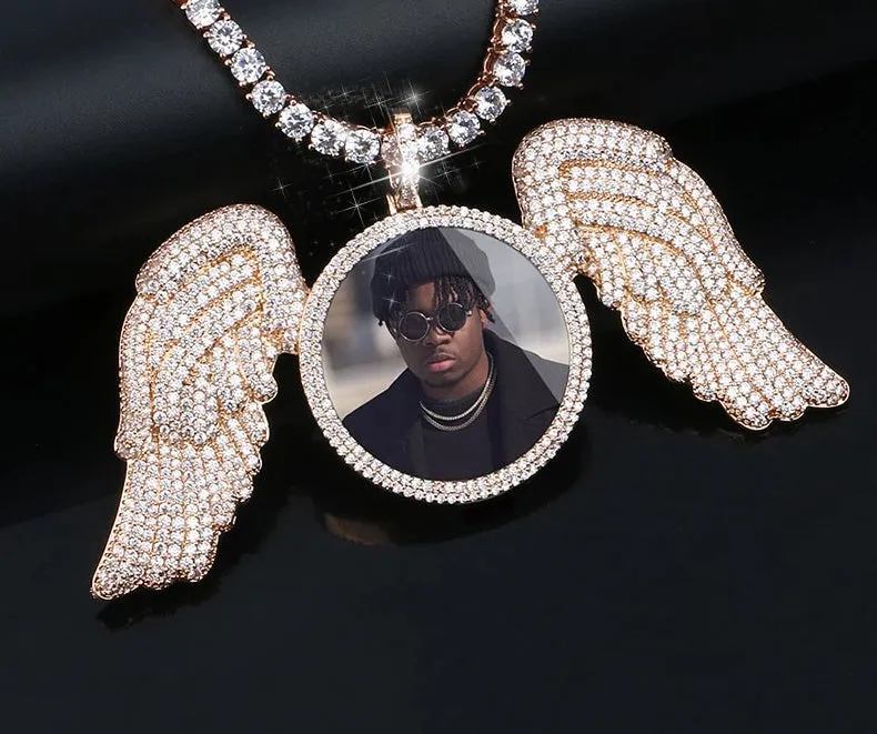 Custom Made Photo Angel Wings Medallion Necklace