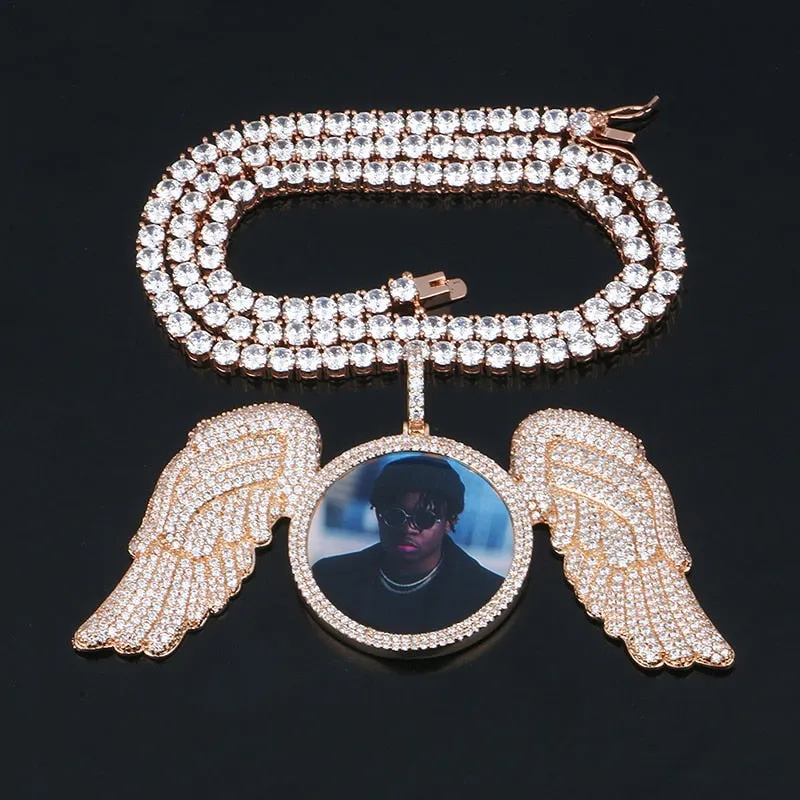 Custom Made Photo Angel Wings Medallion Necklace