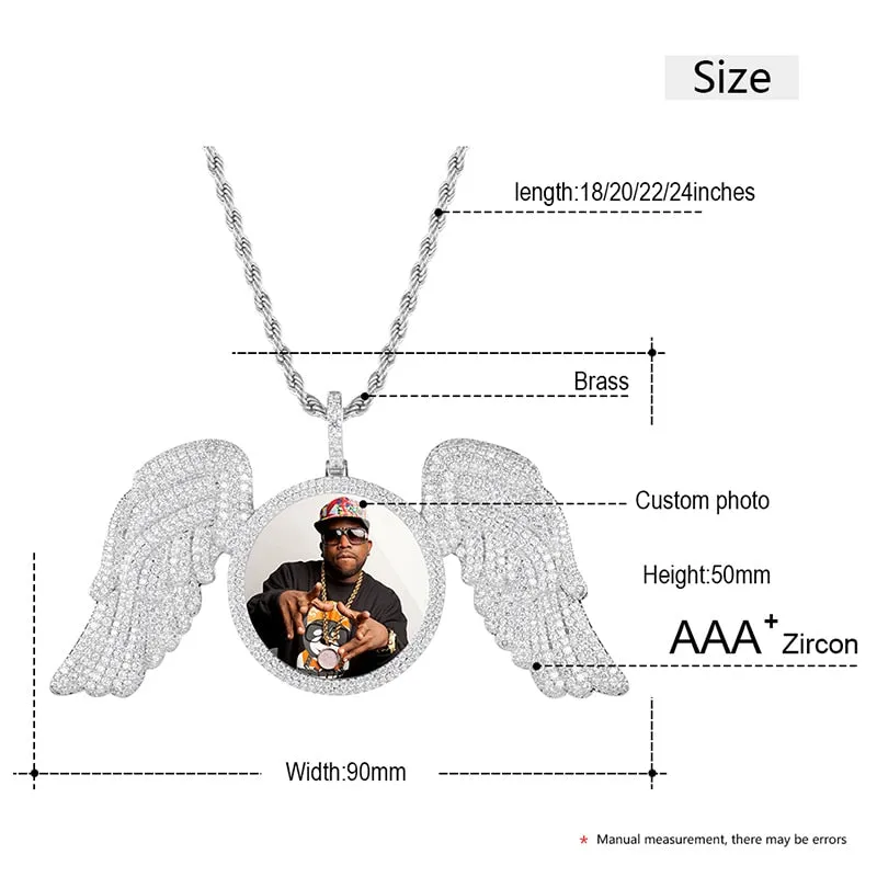 Custom Made Photo Angel Wings Medallion Necklace