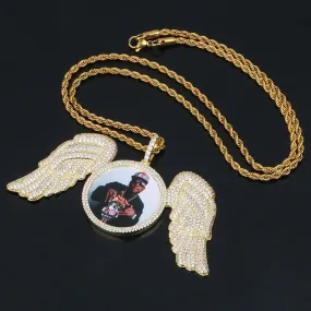 Custom Made Photo Angel Wings Medallion Necklace