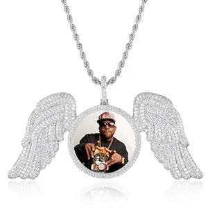 Custom Made Photo Angel Wings Medallion Necklace