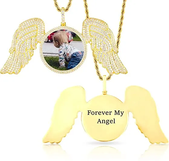 Custom Made Photo Angel Wings Medallion Necklace