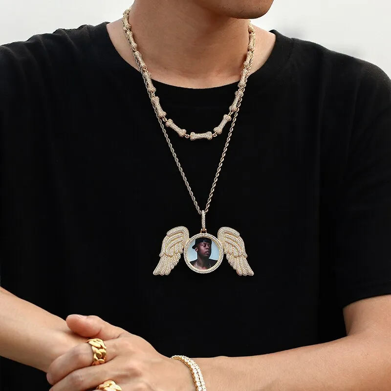 Custom Made Photo Angel Wings Medallion Necklace