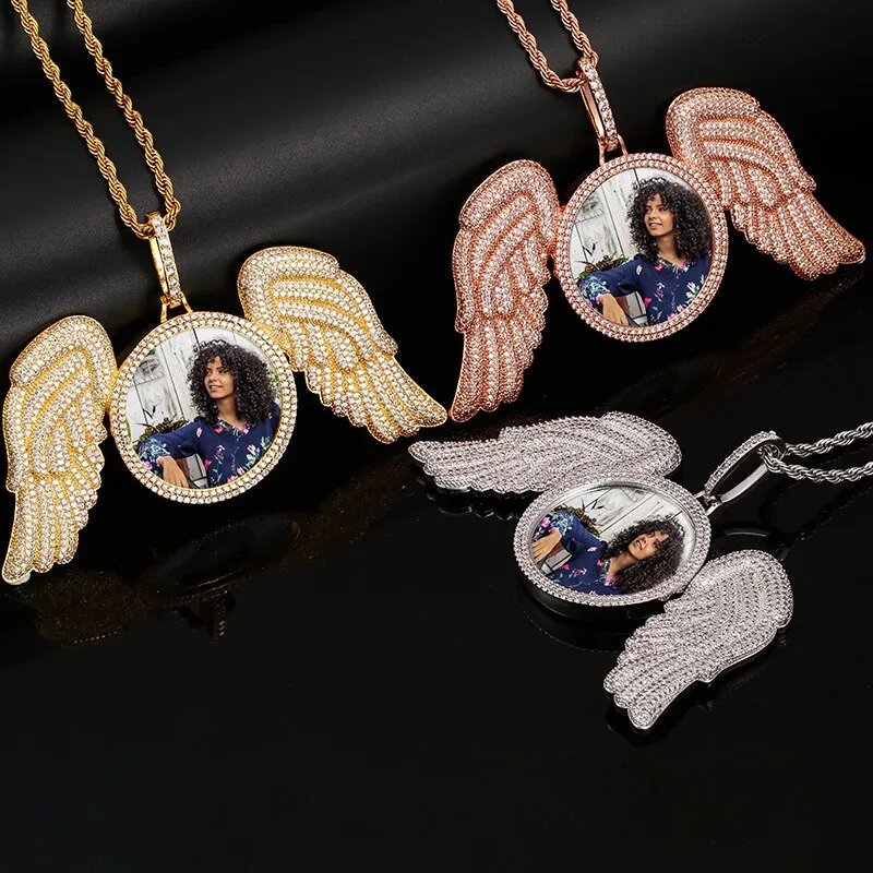 Custom Made Photo Angel Wings Medallion Necklace