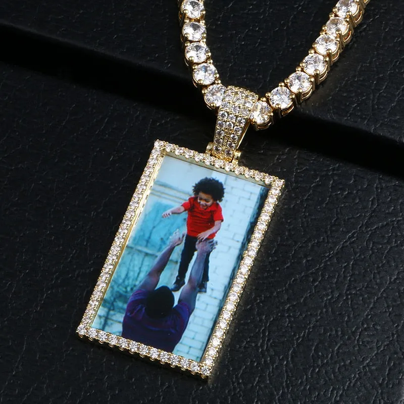 Custom Photo Rectangle Medallion Necklaces Christmas Gifts For Men