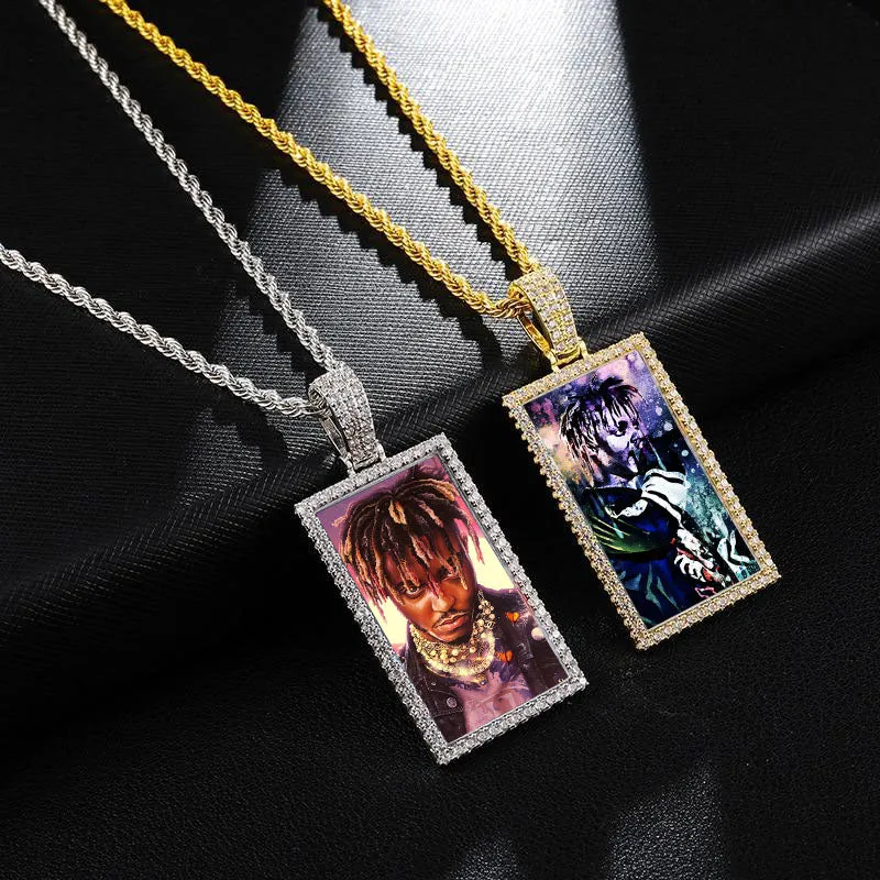 Custom Photo Rectangle Medallion Necklaces Christmas Gifts For Men