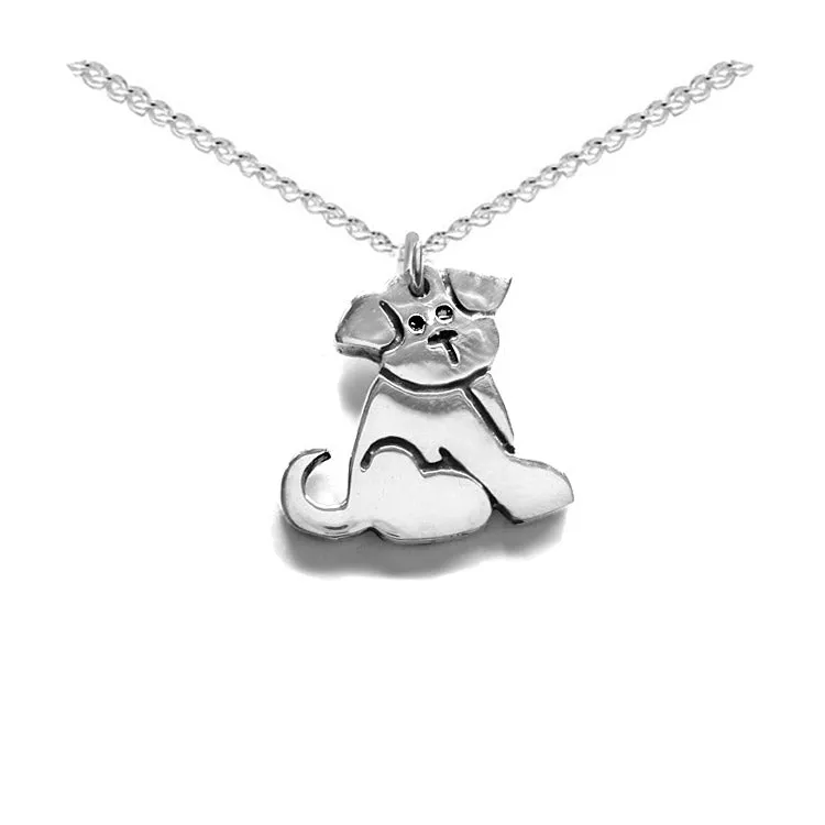 Cute Puppy Dog Necklace, Solid Sterling Silver Dog Necklace