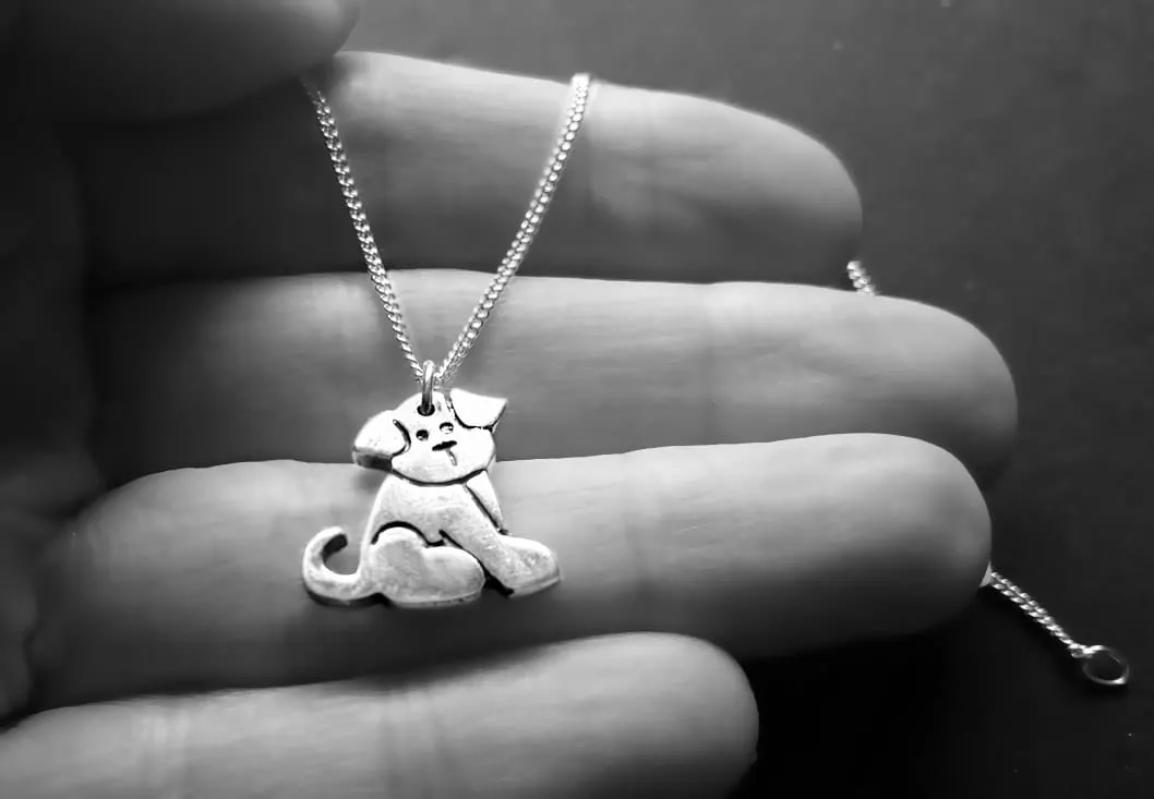 Cute Puppy Dog Necklace, Solid Sterling Silver Dog Necklace