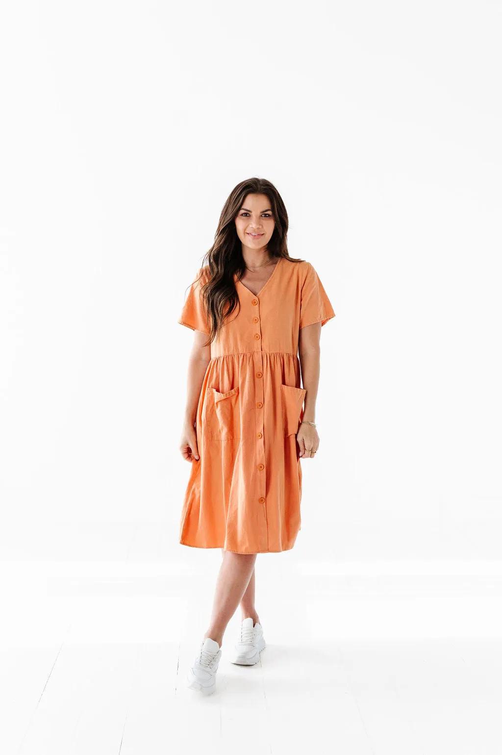 Danica Button Down Dress in Apricot