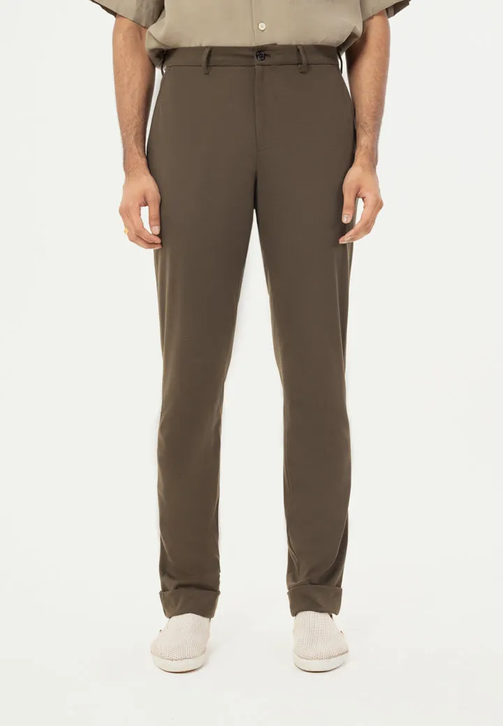 Dark Olive Turn-up Hem Power-Stretch Pants