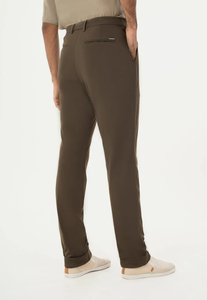 Dark Olive Turn-up Hem Power-Stretch Pants