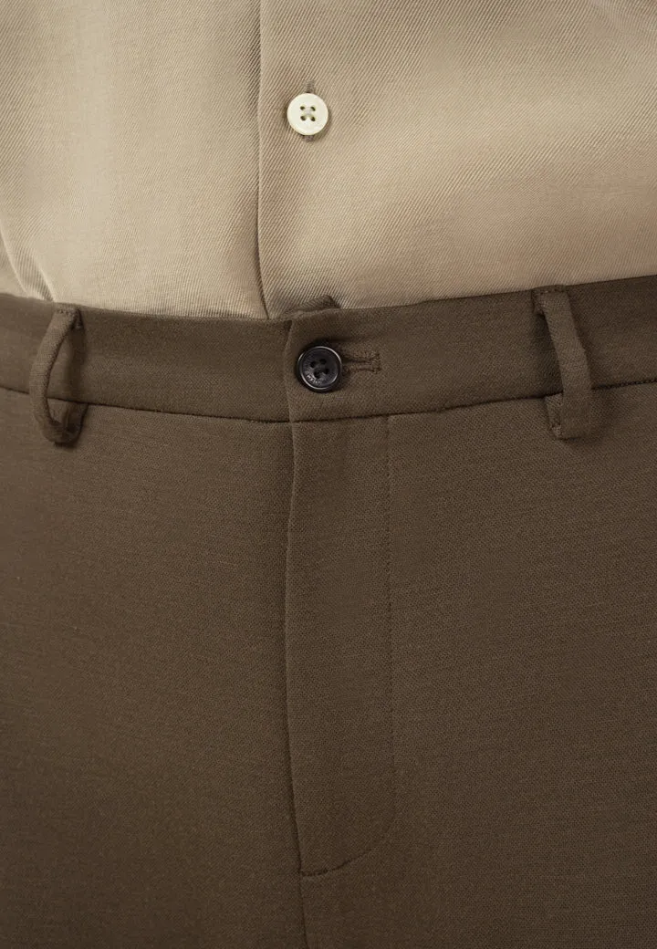 Dark Olive Turn-up Hem Power-Stretch Pants