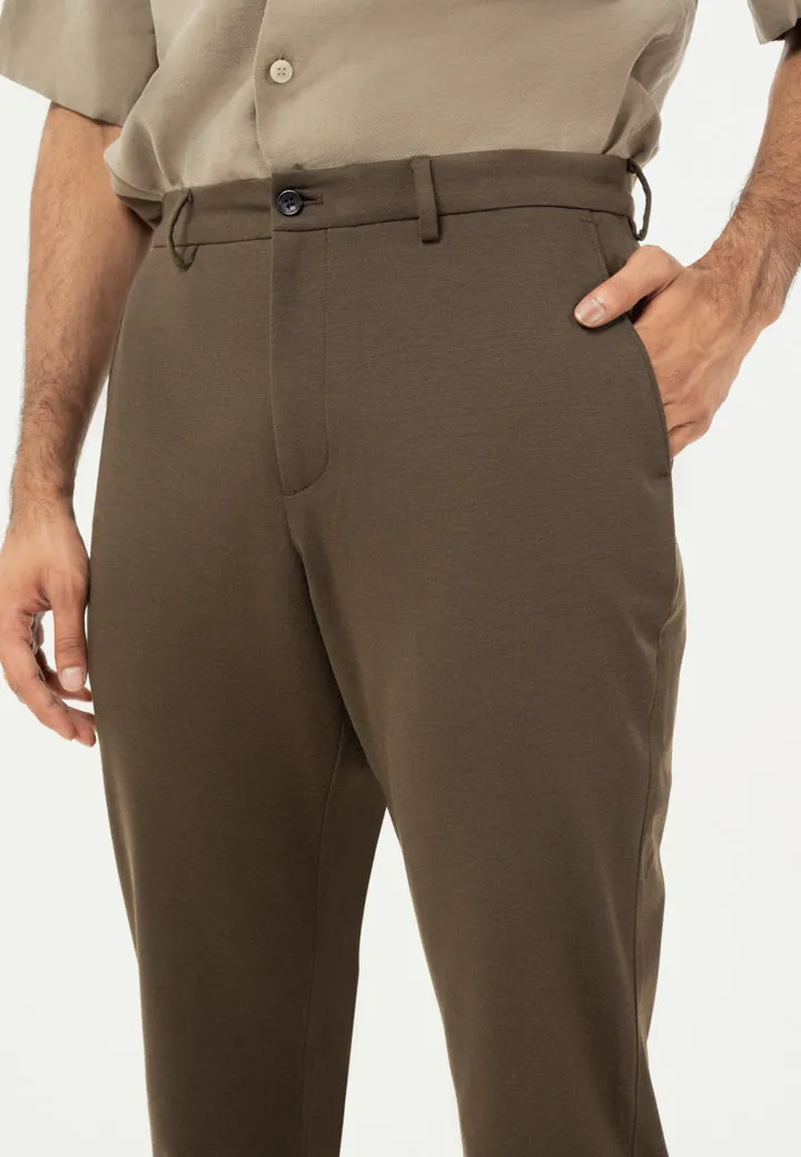 Dark Olive Turn-up Hem Power-Stretch Pants