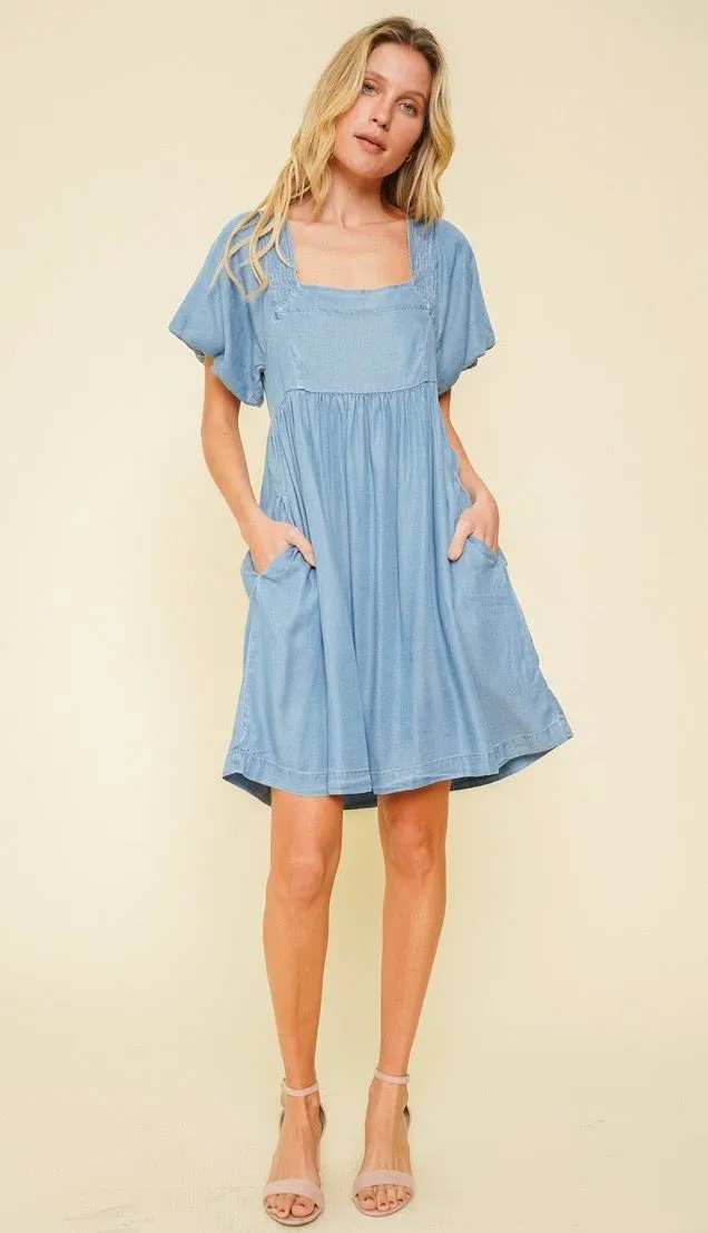 Darrel Darling Tie Back Dress Chambray