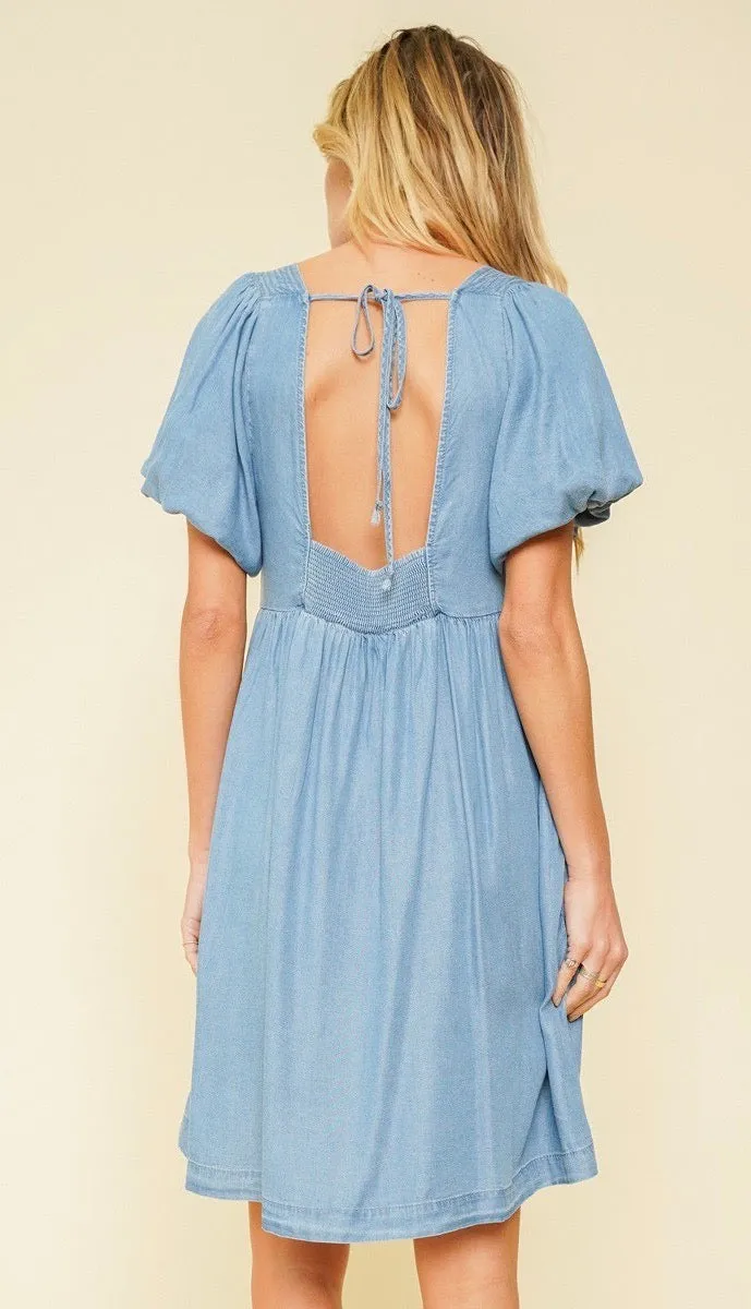 Darrel Darling Tie Back Dress Chambray