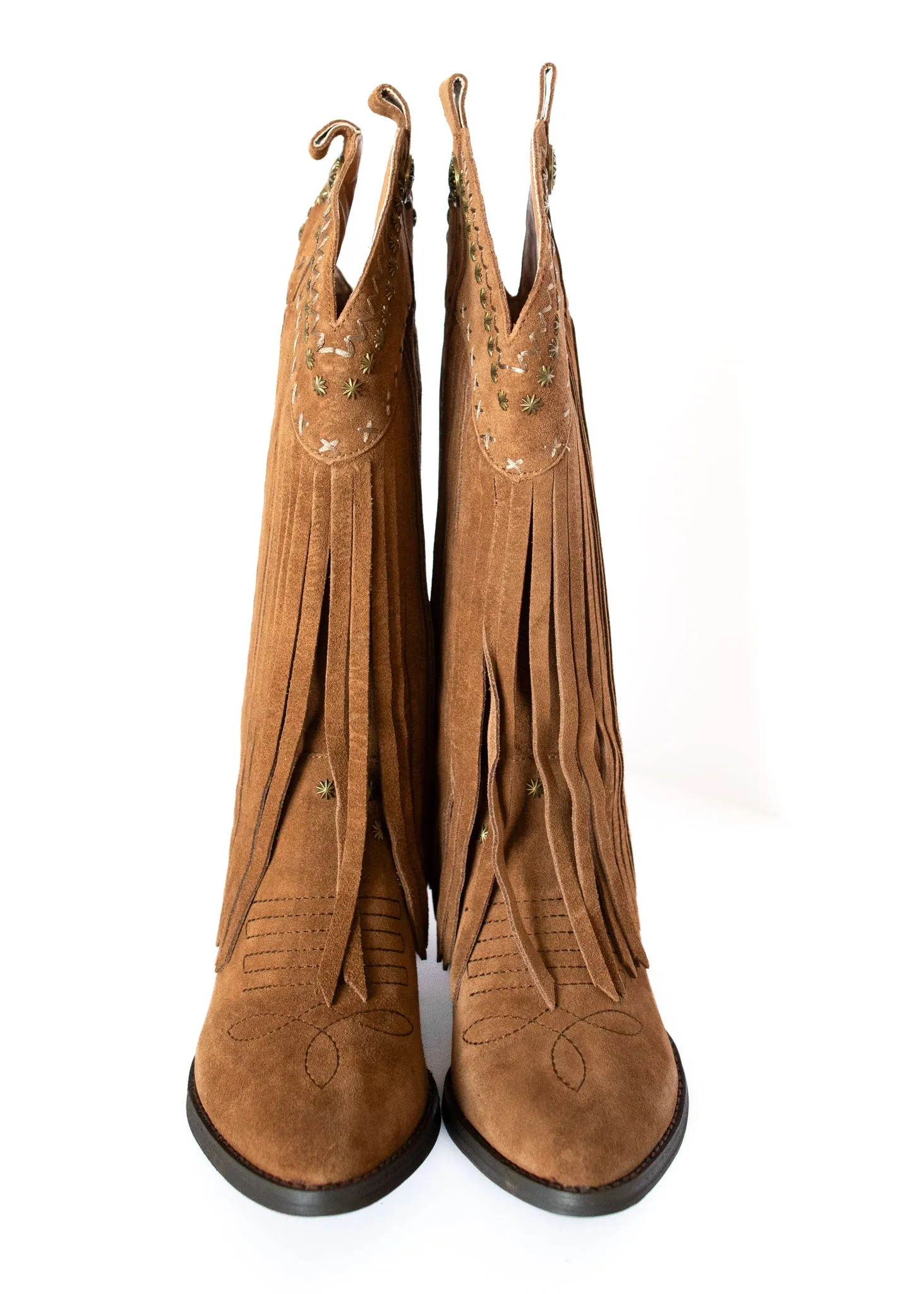 Destry Studded Fringe Boot in Tan