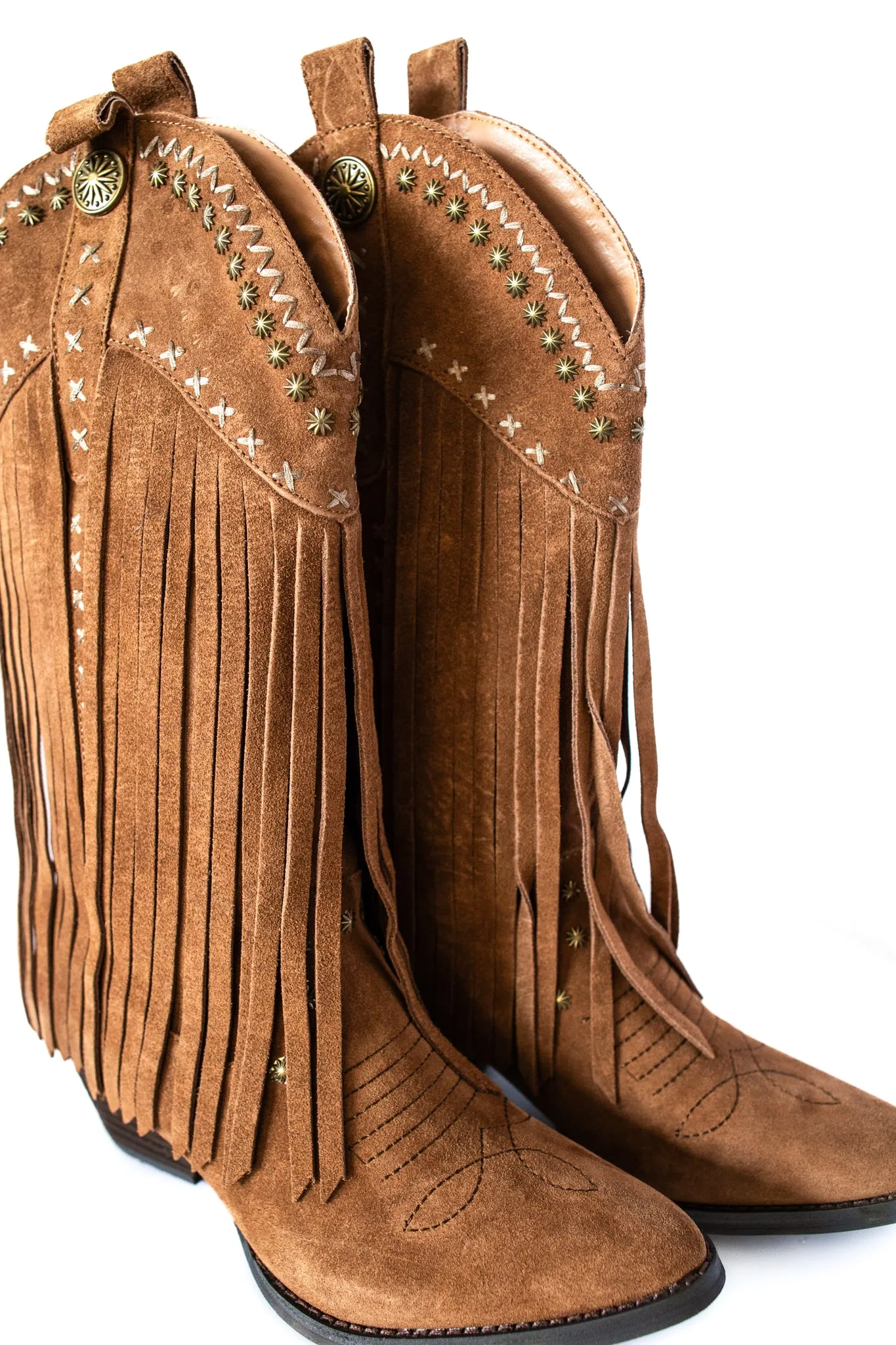 Destry Studded Fringe Boot in Tan