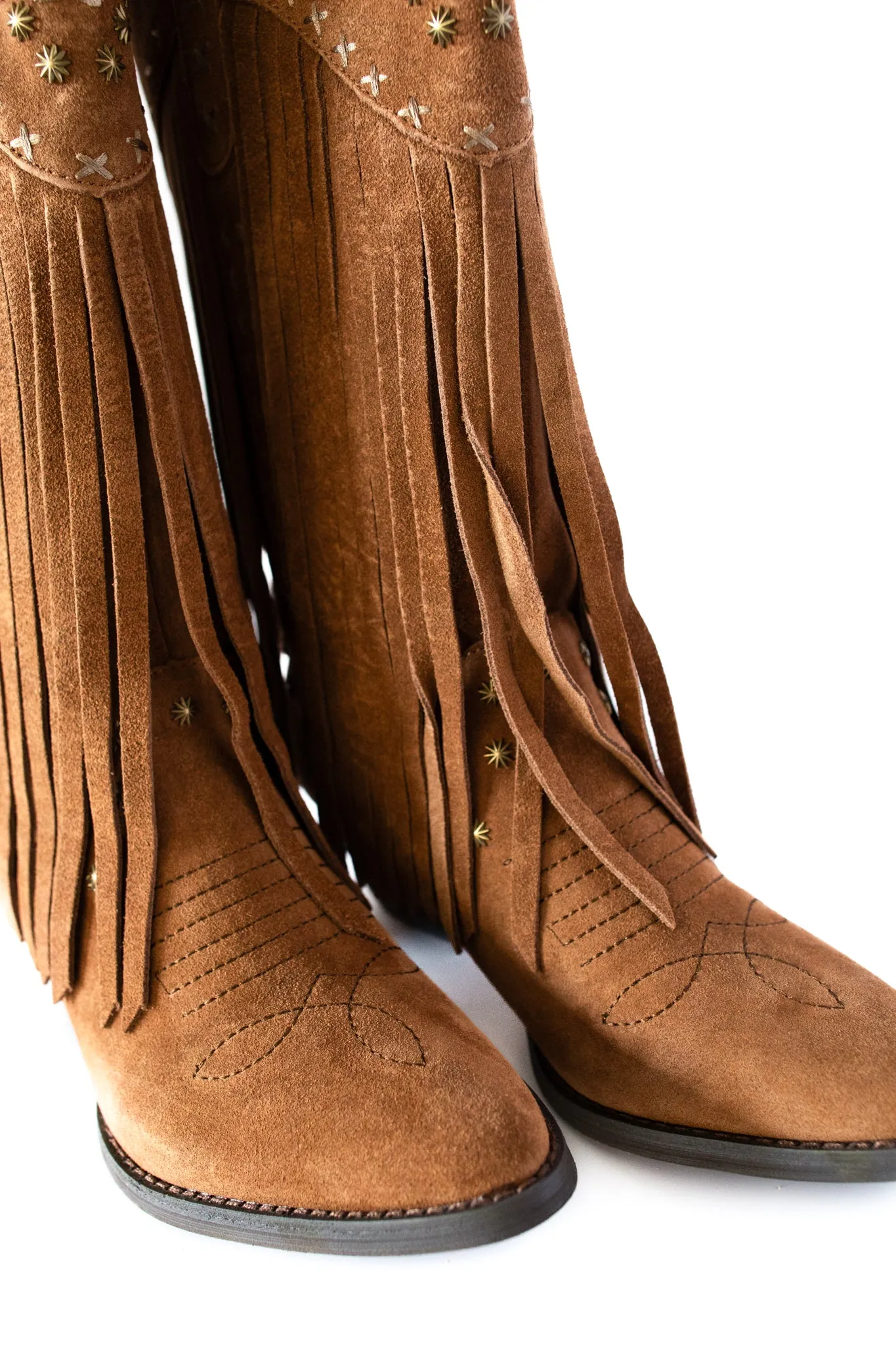 Destry Studded Fringe Boot in Tan