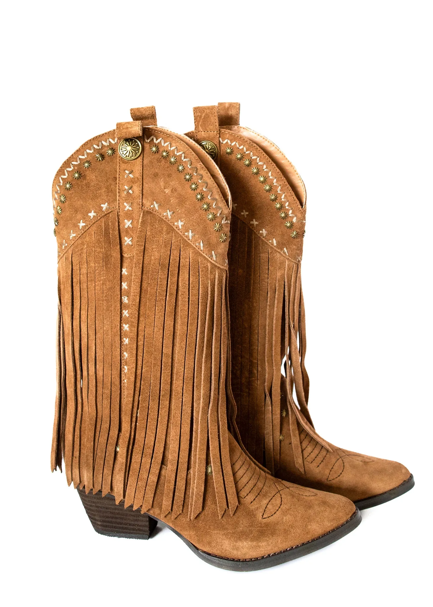 Destry Studded Fringe Boot in Tan